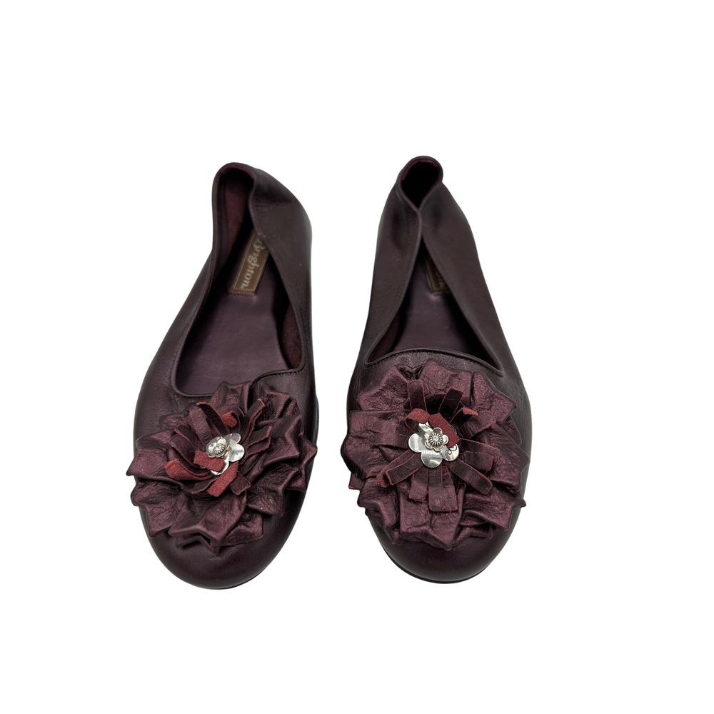Brighton Carly Ballet Flats Leather Flower Embellished Slip On Shoes 6.5M